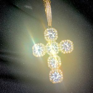 Gold Iced Out Diamond Studded Cross